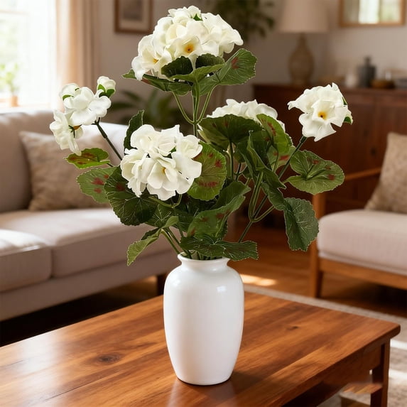 Artificial Geraniums Fake Geranium Flowers, Fake Flowers, Faux Outdoor Plants, Artificial Plants & Flowers, Fade Resistant Realistic Geranium Bouquet Spring Outdoor Indoor Decoration White 1Pcs