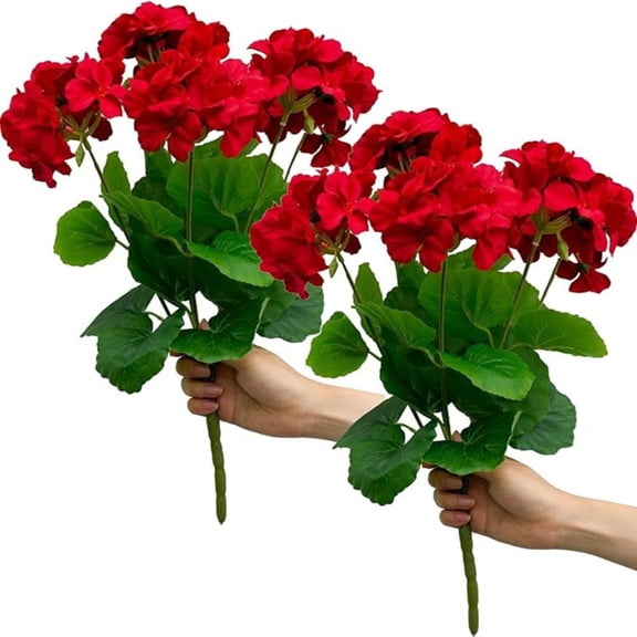 Artificial Geraniums Flowers 2pack Red Faux Plants for Garden/Home Decor 13.78in