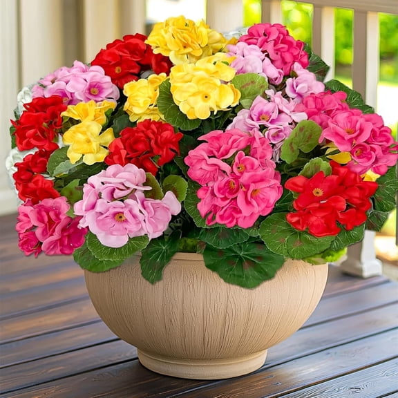 SHBOTO 14.5 in Artificial Silk Geraniums Spring Decor Bouquet 4 (Pink Red White Yellow)