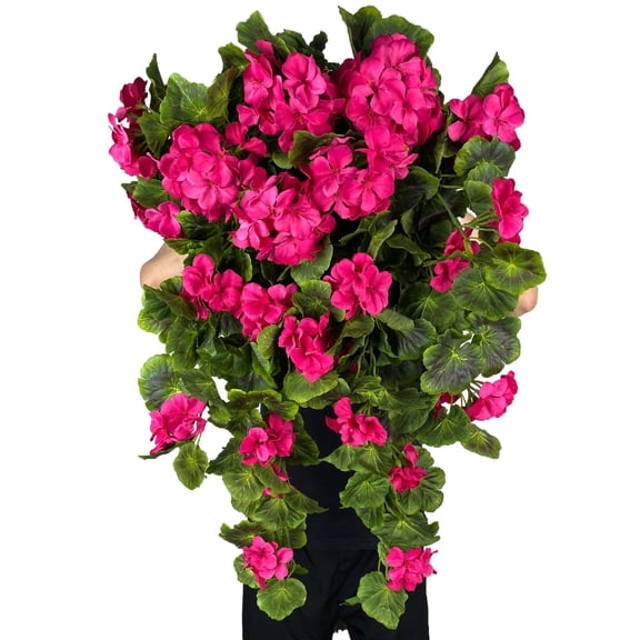 Artificial Geraniums Hanging Silk Flower Vines Fuchsia Hanging - 2 Pack Home Garden Wedding Decor