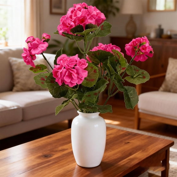 Artificial Geraniums for Home & Outdoor Decor – UV Resistant Fake Silk Flowers for Porch, Garden, and Fall Decorations, Realistic Faux Plants for Interior & Exterior Use