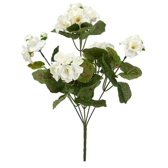 Artificial Geraniums Outdoor Silk Flowers Pink Artificial Geranium Bush Faux Flowers Geraniums for Floral Home Decor Indoor Garden Patio Grave Cemetary Vase Table Centerpiece, White