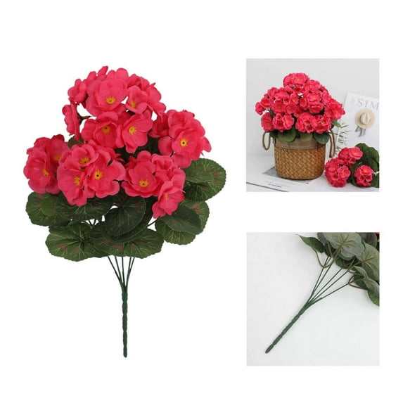 Artificial Geraniums Outdoor Silk Flowers Rose Red Artificial Geranium Bush Faux Flowers Red Geraniums for Floral Home Decor Indoor Garden Patio Grave Cemetary Vase Table Centerpiece,Hot Pink
