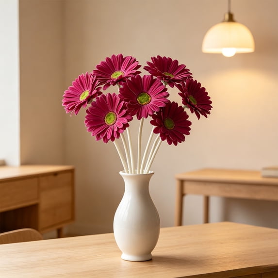 Artificial Gerbera Daisies Real Touch Faux Flower Bendable Stems Home Wedding Party Vase Decor Lifelike Floral Arrangement for Table Centerpiece Decoration Spring Summer Home Decor