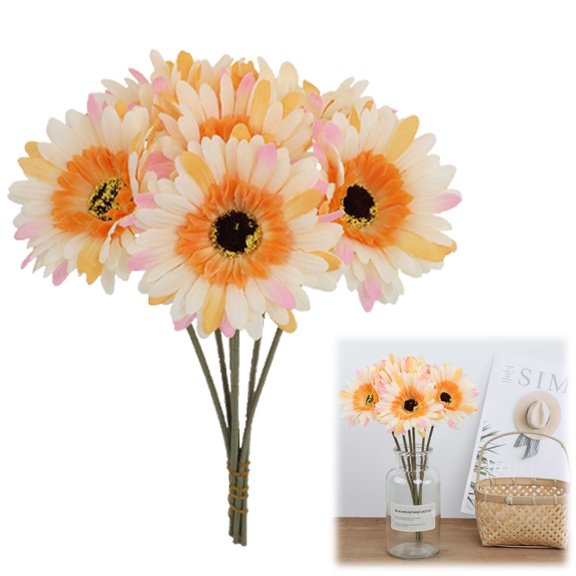 Artificial Gerbera Daisy Bouquet (Yellow)– Realistic Rustic Wedding Handheld Flowers, Lifelike Fabric Bouquet for Home, Hotel, Country Style Artificial Flower Arrangements & Event Decorations