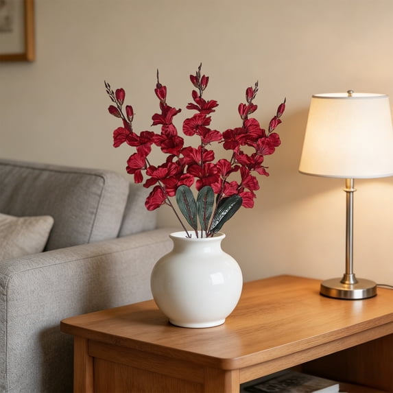 Artificial Gladiolus Stems 5 Branch Faux Flowers Silk Floral Arrangement for Home Wedding Centerpieces Indoor Outdoor Decor Plastic Fake Plants for Vase Bouquet Table Decoration 68cm Tall