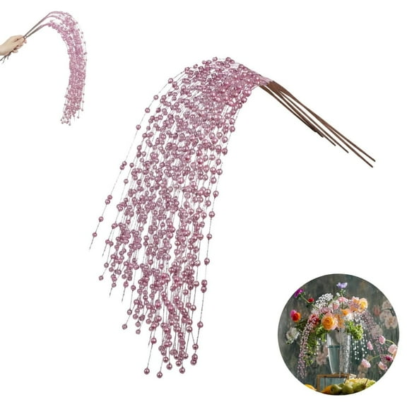 Artificial Glitter Berry Pick,QZS Fake Christmas Picks,6pcs Pink Glittery Bead Sticks Branches,37.4in Tree Topper Decor for DIY Wreath,Crafts,Gift