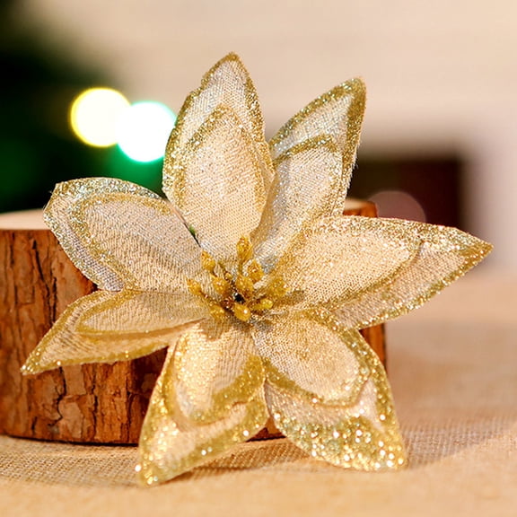 Artificial Glitter Flower Poinsettia Flowers For Christmas Tree Ornament Home Wedding Party Floral Décor,12PCS