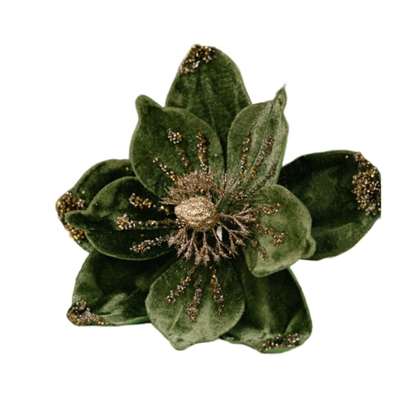 Artificial Glitter Poinsettia Flower,Christmas Poinsettia Ornaments Pick,10.2" Velvet Bloom with Stem for Christmas Tree Wreath Garland Xmas New Year Decoration,Faux Floral Xmas Table Decor,1Pc