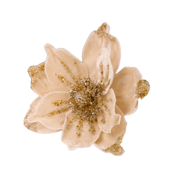 Artificial Glitter Poinsettia Flower,Christmas Poinsettia Ornaments Pick,10.2" Velvet Bloom with Stem for Christmas Tree Wreath Garland Xmas New Year Decoration,Faux Floral Xmas Table Decor,1Pc