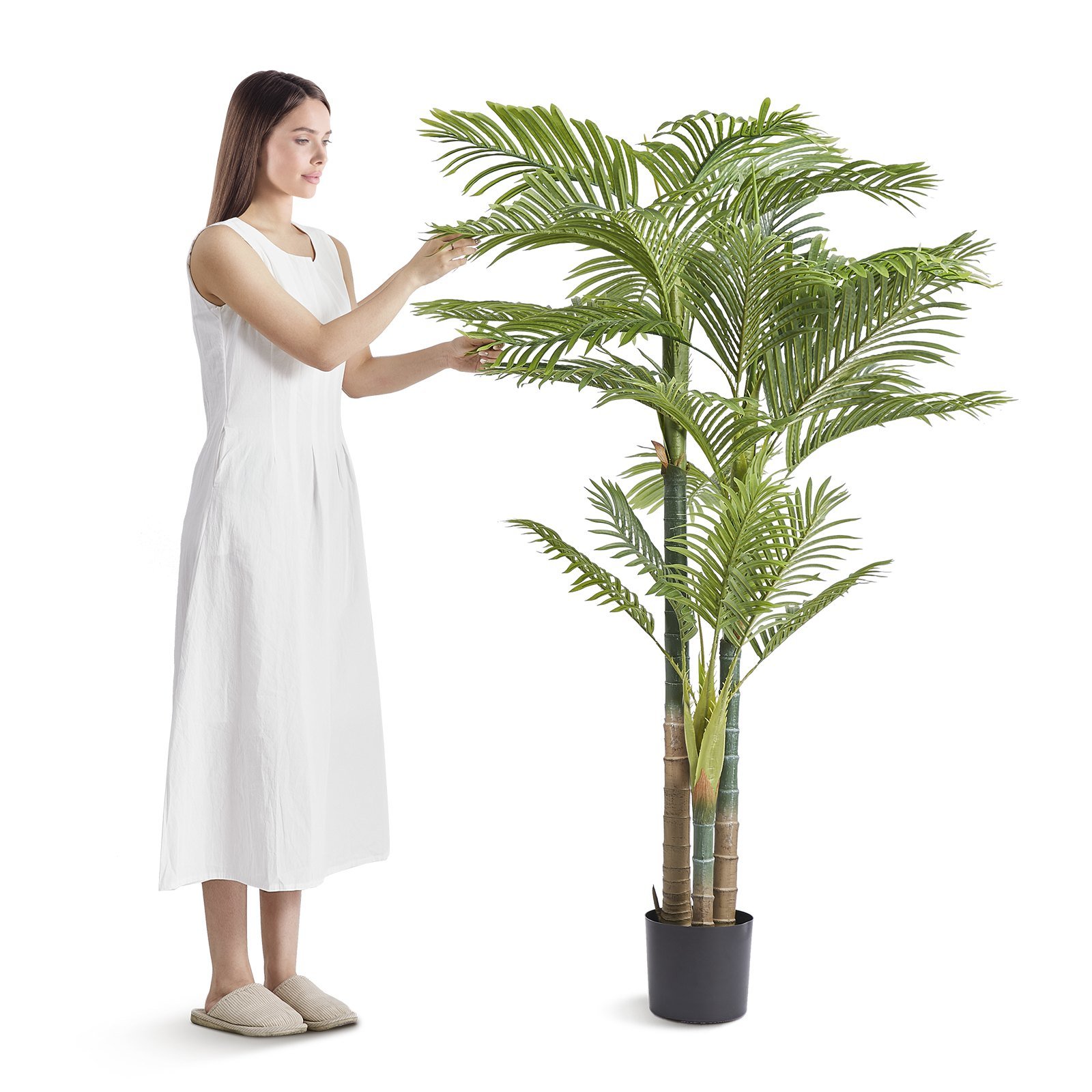 Artificial Gold Cane Palm Tree, 6.5 FT Tall Faux Plant, PE Material