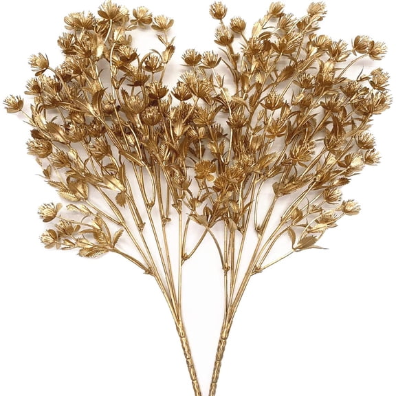 Artificial Golden Babysbreath Plants, Fake Baby Breath Plant - Gold 2 Pack, Plastic Gypsophila Flower Bushes Faux Shrubs Indoor Outdoor Planter Vase Filler Home Garden Decor for Christmas Decoration