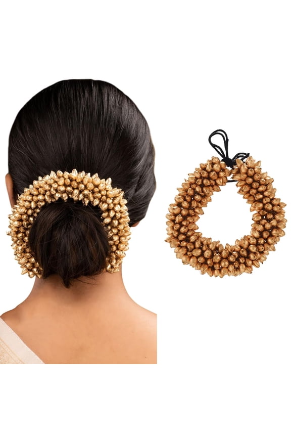 Artificial Golden Beads Hair Gajra For Bun, Bharatnatyam Kuchipudi Dance Hair Accessories For Women And Girls, Golden Pack 1Pcs