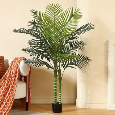 Artificial Golden Cane Palm Plants 5 Feet Fake Tree for Home Decor Indoor Outdoor Faux Areca Palm Tree in Pot for Home Office Perfect Housewarming Gift,Set of 1