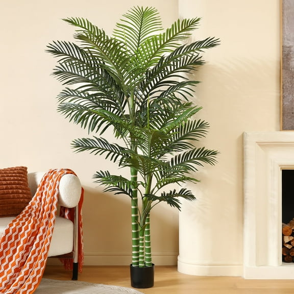 Artificial Golden Cane Palm Plants 6 Feet Fake Tree for Home Decor Indoor Outdoor Faux Areca Palm Tree in Pot for Home Office Perfect Housewarming Gift,Set of 1