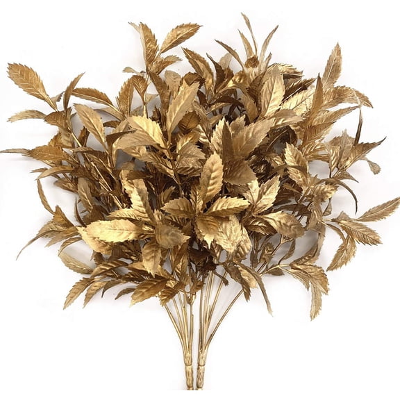 Artificial Golden Plants for Christmas Decor, Plastic Grass Faux Shrubs Fake Leaves Simulation Bushes for Indoor/Outdoor Decor, Table Centerpieces, Planter Filler -Gold Grass 2 Pack