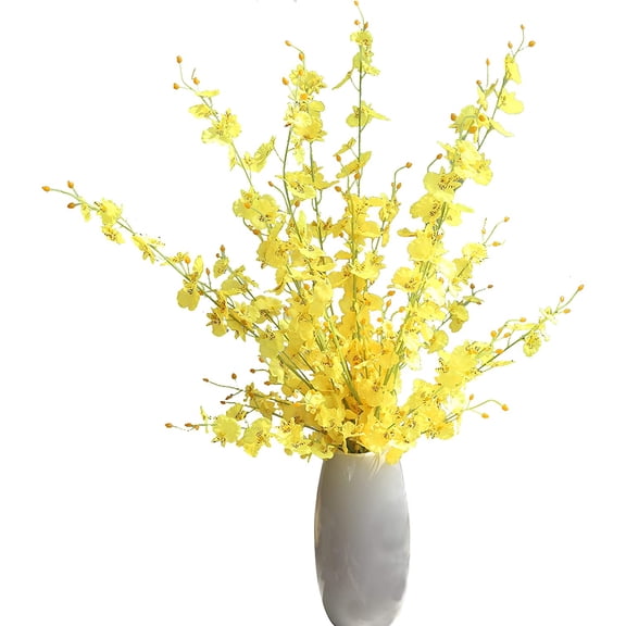 Artificial Golden Shower Orchid 10pcs 39 Inch Long Stem Dancing Lady Orchid Silk Oncidium for Home Décor Centerpiece Tall Vase DIY Wedding Bouquet(Yellow)