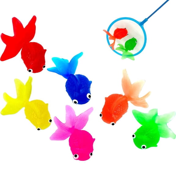 Artificial Goldfish for Aquarium, Set of 6 Realistic Fake Fish with Cleaning Net, Soft Plastic Floating Decorations for Fish Tank, Cat Toy for Play and Entertainment, Craft Photography Prop