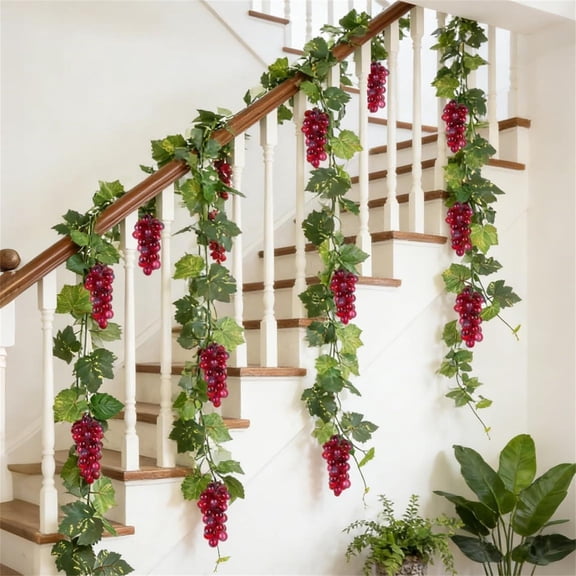 Artificial Grape Vine Leaf Garland Plant with Strings Grapes, Fake Artificial Greenery Garlands Hanging Leaves for Wedding Party Store Home Indoor Outdoor Garden Spring Decor