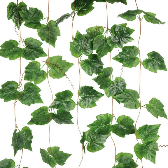 Artificial Grape Vines Silk Leaves Hanging Ivy Greenery Garland Decoration Faux Green Plants DIY Wreath Craft, 5 Strands