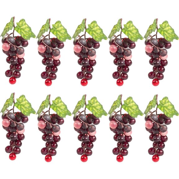 Artificial Grapes Decor Fake Fruit Plastic Round Grapes Bunches for Home Farmhouse Kitchen Party Wedding Wine Decor (Agate, 10)