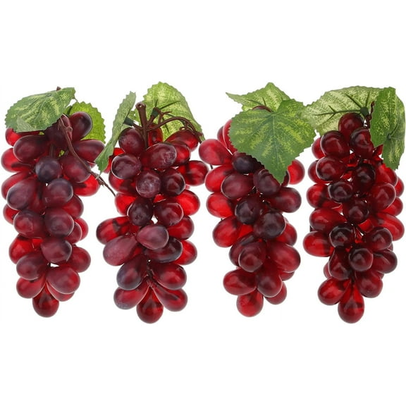 Artificial Grapes Fake Plastic Fruit Dark Red Grapes String Model Decoration Wedding Party Garden Fruit Plate Sketches Props-4 Bunches