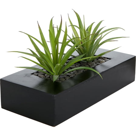 Artificial Grass Artificial Plants, Rectangular Black Wood Planter - Indoor Artificial Plants, Can Be Used as Desktop Centerpieces