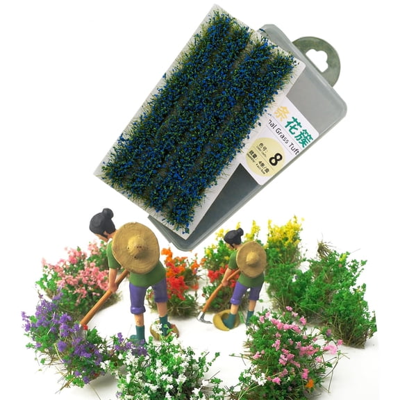 Artificial Grass Clump Cluster Multicolour Nylon | Striped Shrubbery Decoration | Soft Touch | 4 Pack | 10.8x5.8cm | Indoor Outdoor Display | Easy Maintenance