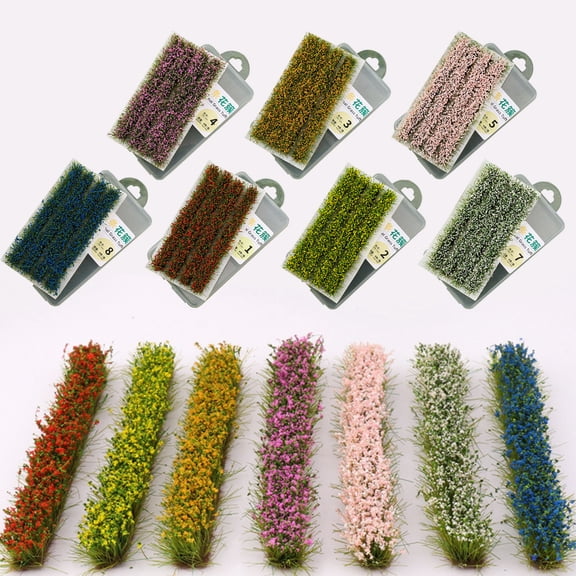 Artificial Grass Clump Flowers, 4 Pack Nylon Striped Grass Clusters for Sandbox, Diorama, Model Scenery and Home Decoration