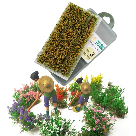 Artificial Grass Clump Flowers, 4 Pack Nylon Striped Grass Clusters for Sandbox, Diorama, Model Scenery and Home Decoration