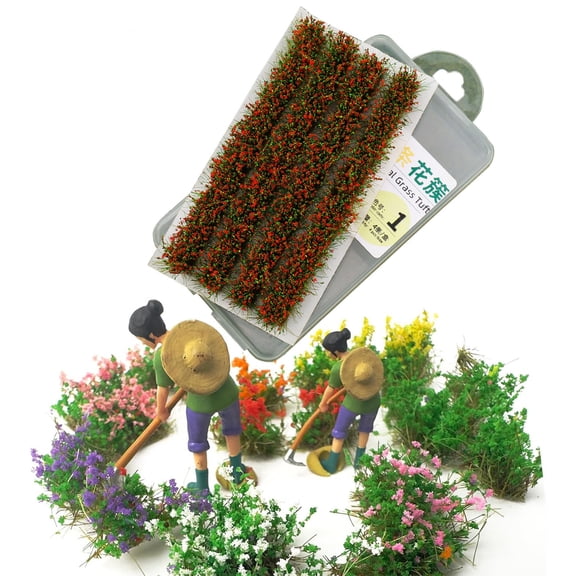 Artificial Grass Clump Flowers, 4 Pack Nylon Striped Grass Clusters for Sandbox, Diorama, Model Scenery and Home Decoration