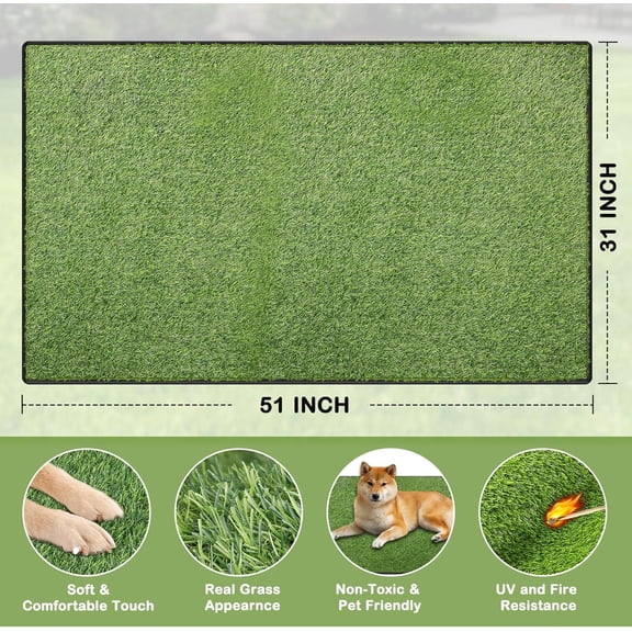 Artificial Grass for Dogs Potty, 31"x51" Reusable Pet Training Mat for Home and Travel, Washable Hemmed Edge Grass Pee Pad with Drainage Holes, Easy to Clean (31"x51")