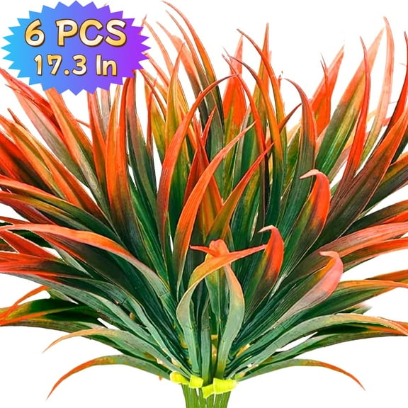 Kabuer Artificial Grass Fake Plant Bushes 17.5 Inch 6 PCS - Home Window Garden Office Patio Hanging Planter Pathway Front Porch Decor