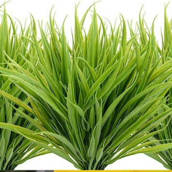 Artificial Grass Fake Plants 16.5In Outdoor Spring Plastic Plants for Home Window Garden Office Patio Décor （8Pcs ）
