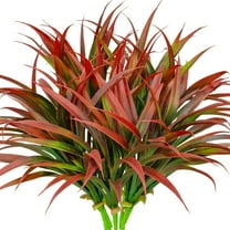 Artificial Grass Fake Shrubs 10Pcs UV Resistant Greenery Faux Outdoor Plastic Plants for Home Patio Window Garden Hanging Flowers Pathway Front Porch Decor(Autumn Red)