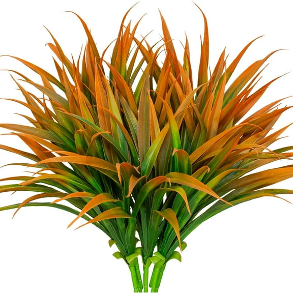 Artificial Grass Fake Shrubs 10Pcs UV Resistant Greenery Faux Outdoor Plastic Plants for Home Patio Window Garden Hanging Flowers Pathway Front Porch Decor(Autumn Red)