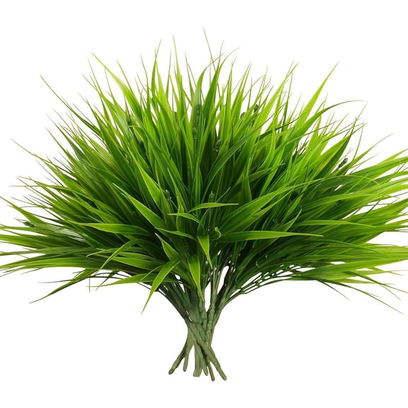 Artificial Grass Outdoor 12 Bundles Fake Plants Outside Green Onion Faux Greenery Shrubs for Front Porch Planters Pot Décor for Outdoors (Grass)