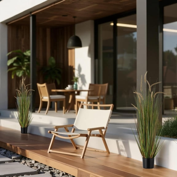 Artificial Grass Plant 2 Pack 47 inch Horsetail Reed in Pot Premium PVC Faux Greenery for Indoor Outdoor Home Garden Office Room Decor