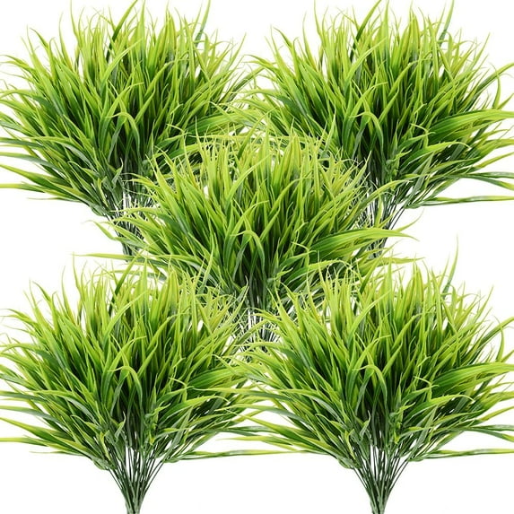 Artificial Grass Plants Fake Grass Plant Artificial Flowers for Outdoors Plants Faux Wheat Grass for Outdoor UV Resistant Plastic Greenery Plants (, Green)