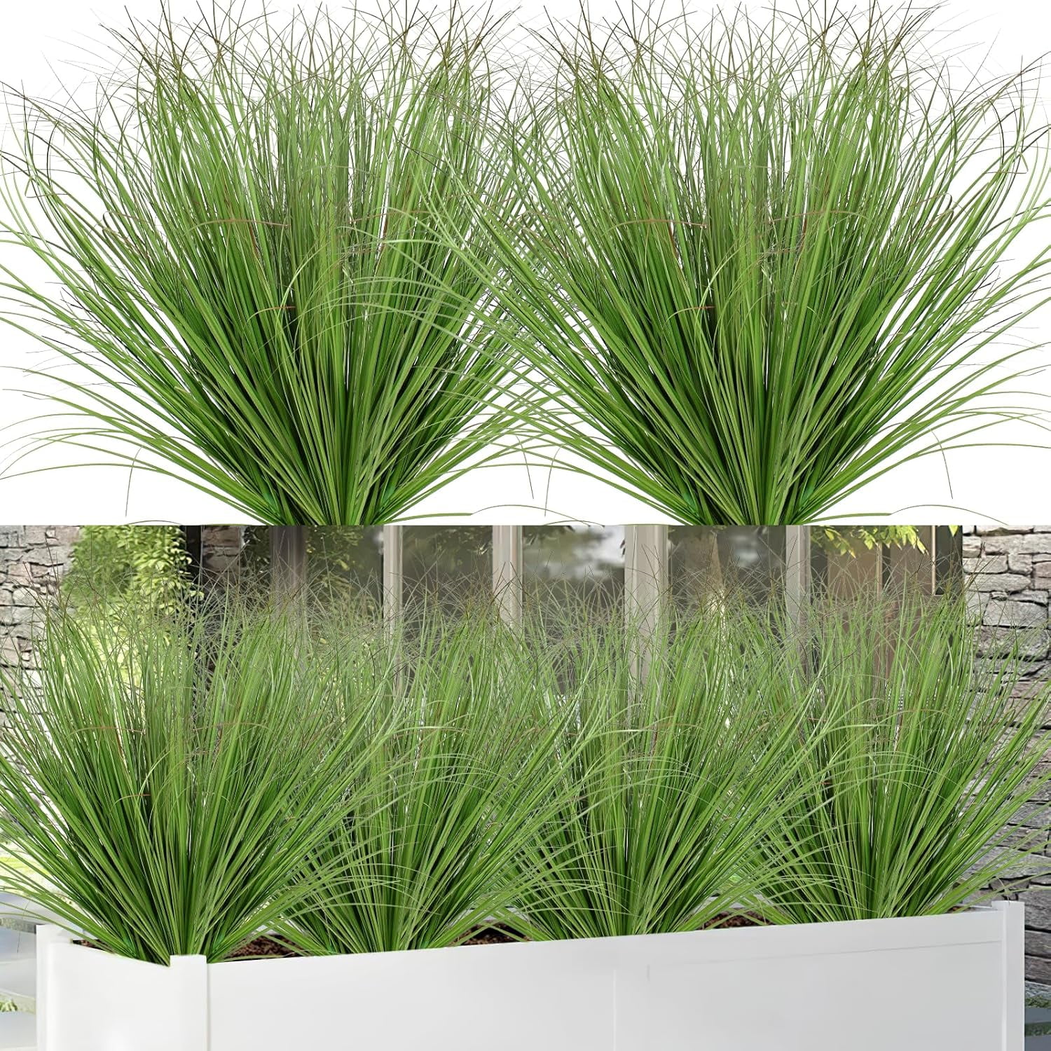 Artificial Grass Plants Outdoor 28 Bundles Fake Wheat Grass UV Resistant Faux Shrubs Bushes Plant Green Onion Grass Artificial Greenery Tall Stems for Indoor Outdoor Office Home Decor
