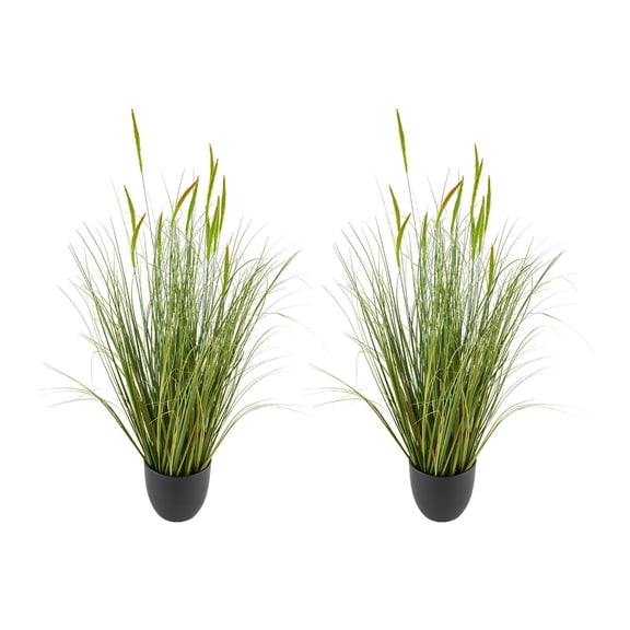 Artificial Grass Potted Plants Set 2 Pack 35 Inch Cat Tail PVC Greenery Indoor Outdoor Home Garden Office Decor Housewarming Gift