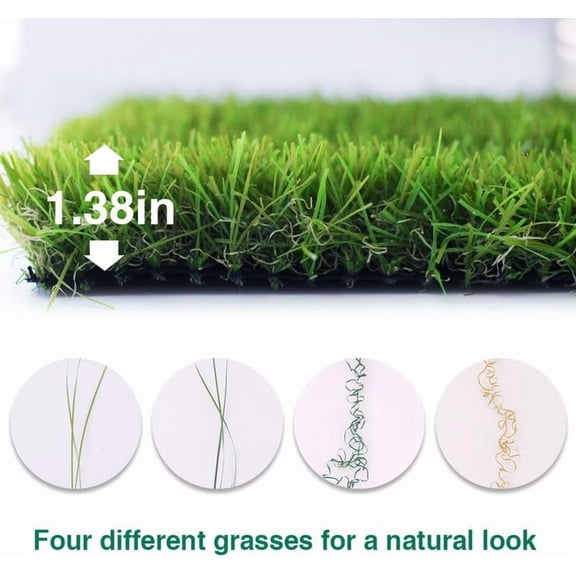 Artificial Grass Rug 4FTX6FT 1.38 Inch Indoor Outdoor Synthetic Dog Grass Mat with Drainage Holes High Density Fake Faux Grass Turf for Garden Lawn Landscape Balcony Decor