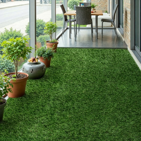 Artificial Grass Rug Indoor Outdoor Rug, Dog Grass Mat with Drainage Holes, Synthetic Artificial Grass Turf Fake Grass Rug for Balcony Garden Lawn Landscape(7*12ft)