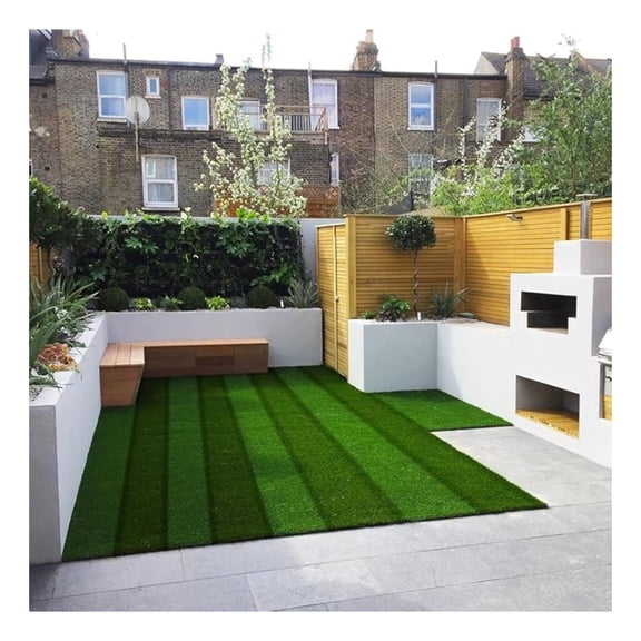 Artificial Grass Rug Outdoor Artificial Turf 3FTX7FT Green Zebra Stripe Fake Grass Mat, 0.8" Pile Height Astroturf Carpet for Patio Balcony Pool Deck Tennis Lawn, Customized Cuttable