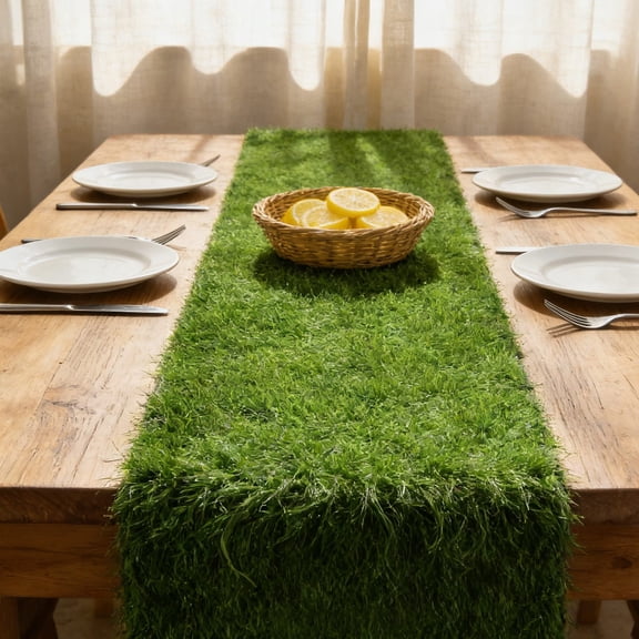 Artificial Grass Table Runner Faux Greenery Turf Rug for Wedding Reception Party Golf Theme Decor Garden Home Dining Tabletop, Green 24x12 Inch