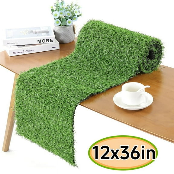 Artificial Grass Table Runners, Greenery Faux Plant Tabletop Green Table Runner Decor for Sport Patio Wedding Birthday Party Baby Showe 14x48in