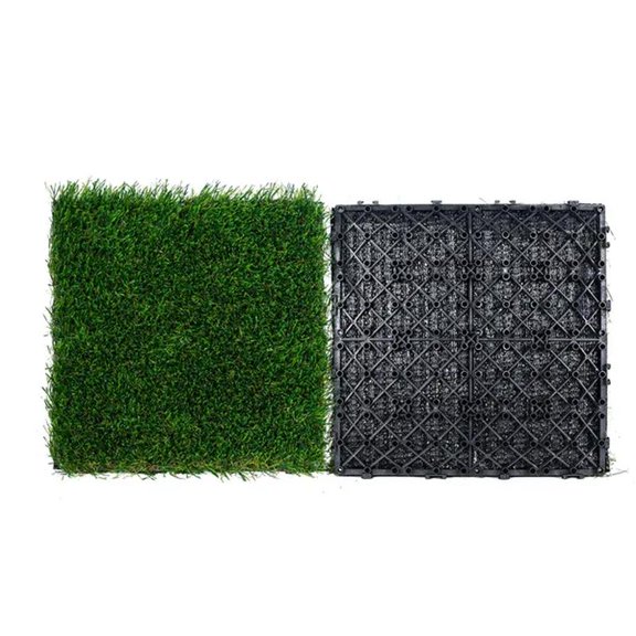 Artificial Grass Tiles Interlocking Turf Deck Set, Synthetic Fake Grass Self-draining Mat Flooring Decor Pad, For Multi-Purpose Indoor Outdoor Entryway