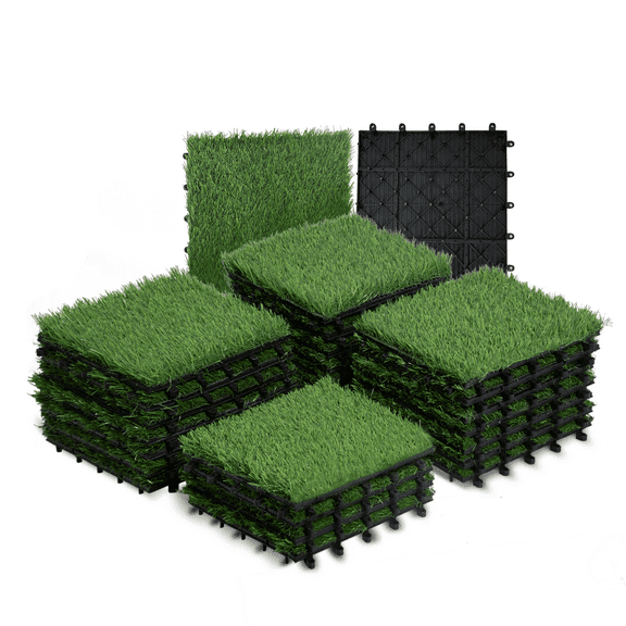 Artificial Grass Tiles Outdoor, Turf Squares 12x12 in, Pack 27