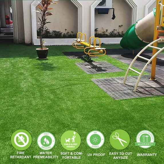 Artificial Grass Turf 0.4 Inch 7FTX8FT Synthetic Grass Mat Fake Grass Indoor Outdoor Rug Grass Carpet Custom Sized for Garden Lawn Landscape Balcony