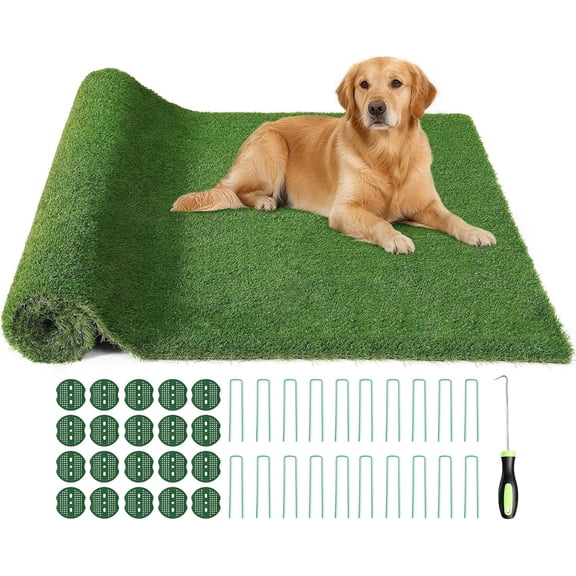 Artificial Grass Turf 7x15 FT, 1.38" Thick Grass Rug, Three-Tone Synthetic Turf with Drainage, Outdoor Grass Mat for Backyard, Patio, Dogs & Golf Practice